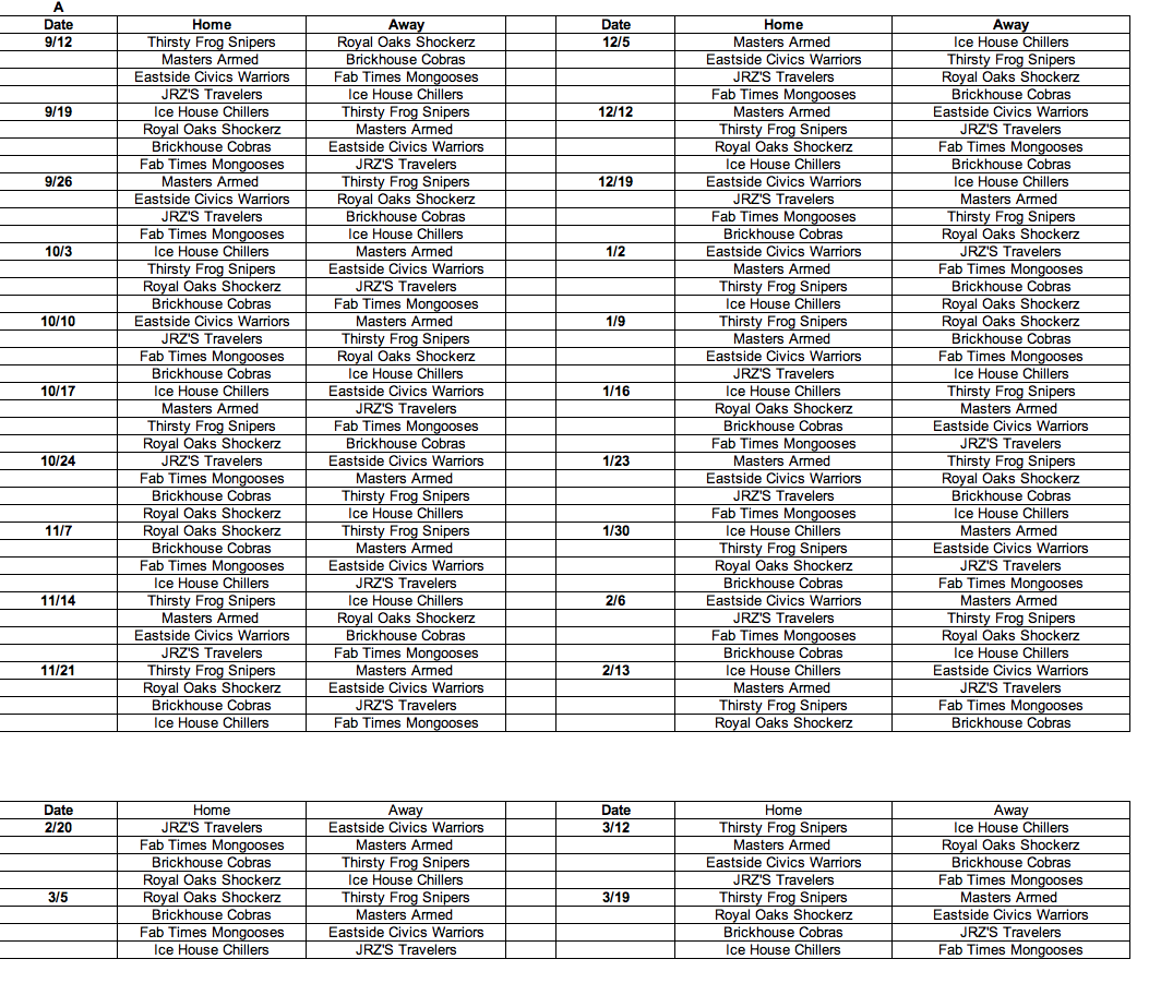 Schedules - Youngstown Dart Association